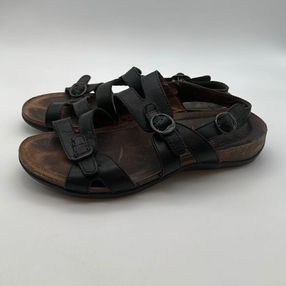 Dansko Womens Slingback Sandals Black Buckle Wedge Heels Leather 37/6.5 - Picture 2 of 6